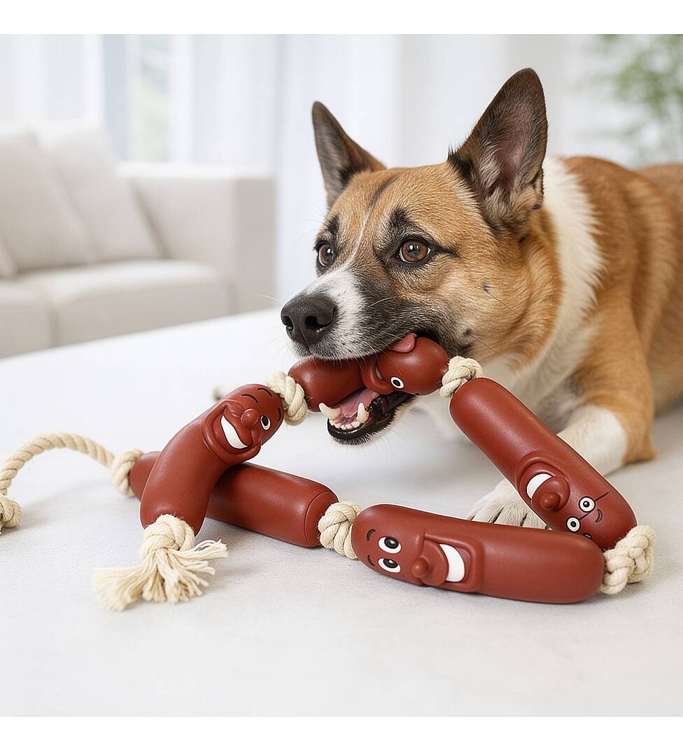 4'Lü İpli Sosis Köpek Eğitim Oyuncağı 40 CM - 1