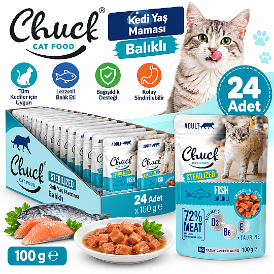 Chuck Kedi Yaş Maması Balıklı 100 GR 24 Adet