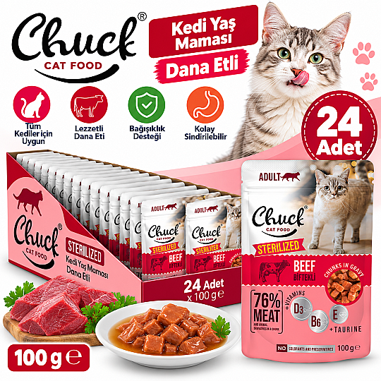Chuck Kedi Yaş Maması Dana Etli 100 GR 24 Adet