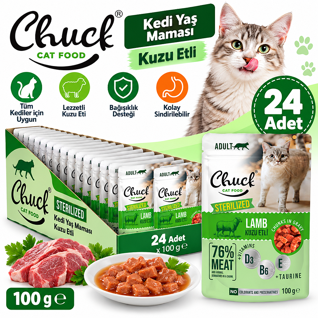 Chuck Kedi Yaş Maması Kuzu Etli 100 GR 24 Adet - 1