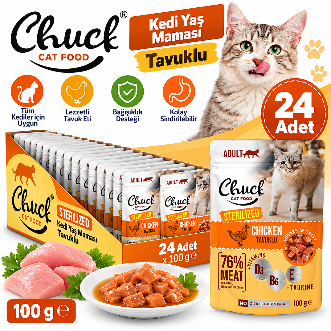 Chuck Kedi Yaş Maması Tavuklu 100 GR 24 Adet - 1