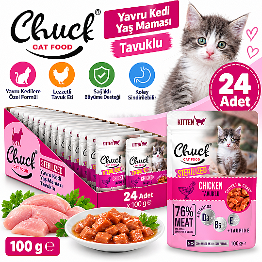 Chuck Yavru Kedi Yaş Maması Tavuklu 100 GR 24 Adet