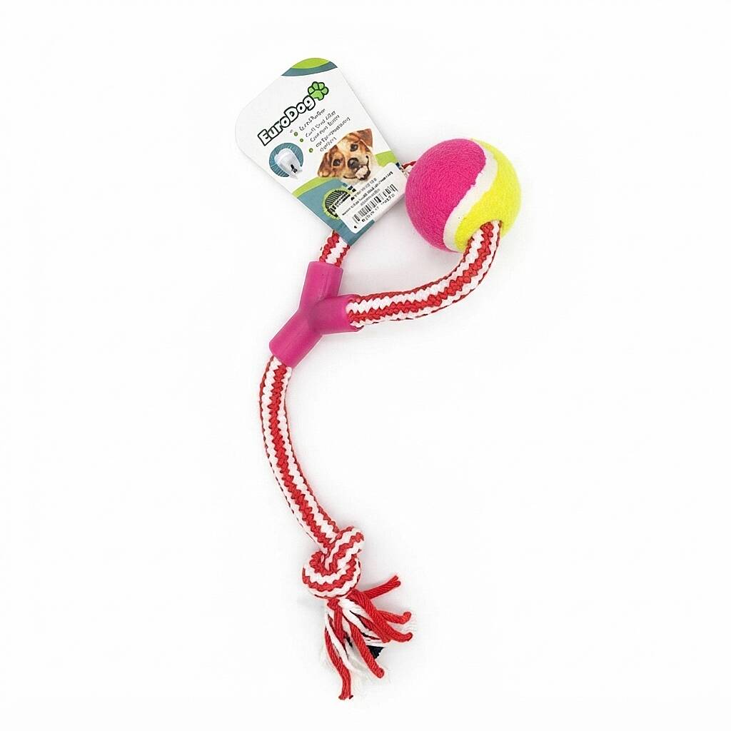 Diş İp Halka Diş Kaşıma Tenis Topu Kırmızı Beyaz 40 CM - 1