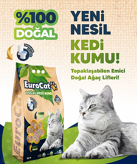 EuroCat Hızlı Topaklaşan Suda Çözülebilen Pelet Doğal Kedi Kumu 10 Lt 3.75 KG