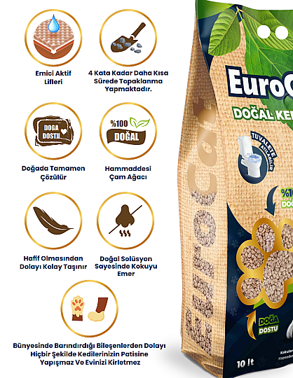 EuroCat Hızlı Topaklaşan Suda Çözülebilen Pelet Doğal Kedi Kumu 10 Lt 3.75 KG - 2