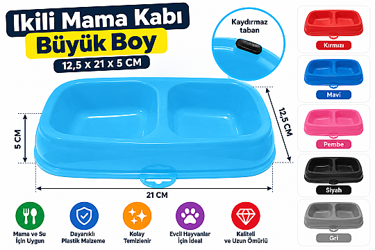 İkili Mama Kabı Büyük 12,5 x 21 x 5 CM
