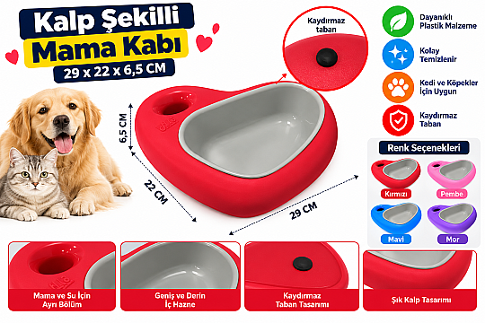 Kalp Kedi ve Köpek Mama Kabı 29x22x6,5 CM