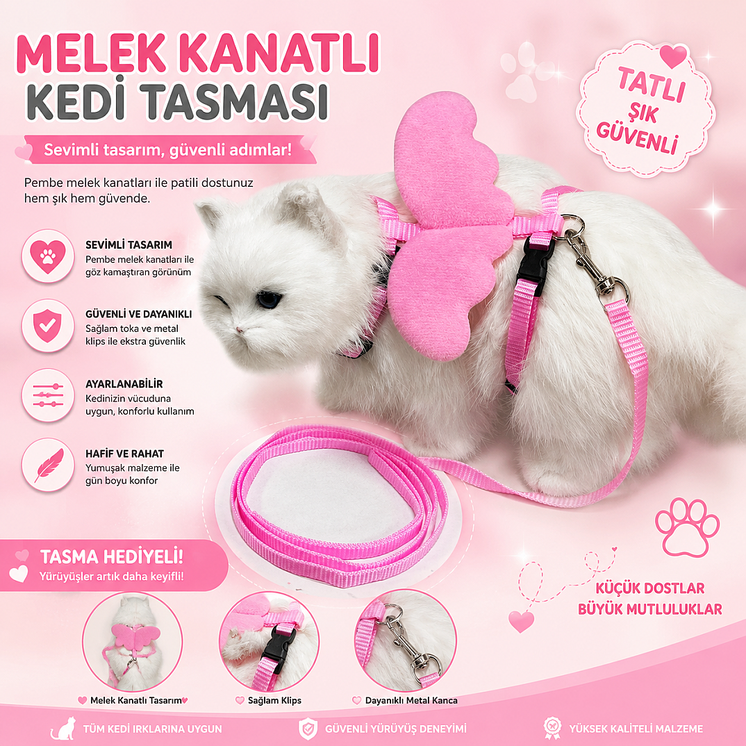 Melek Kanatlı Kedi Ve Köpek Göğüs Tasması 120 CM - 1