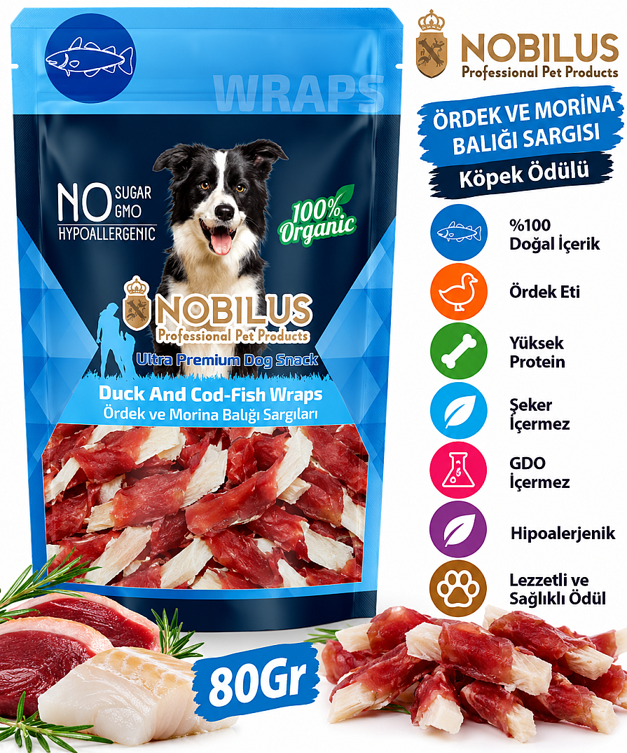 Ördek ve Morina Balığı Sargısı Köpek Ödülü 80 GR - 1