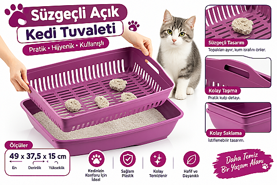 Süzgeçli Açık Kedi Tuvaleti 49x37,5x15 CM