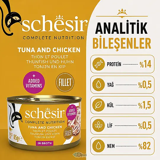Ton Balıklı Tavuk Filetolu ve Pirinçli Pişirme Suyunda Yetişkin Kedi Konservesi 85 GR - 3