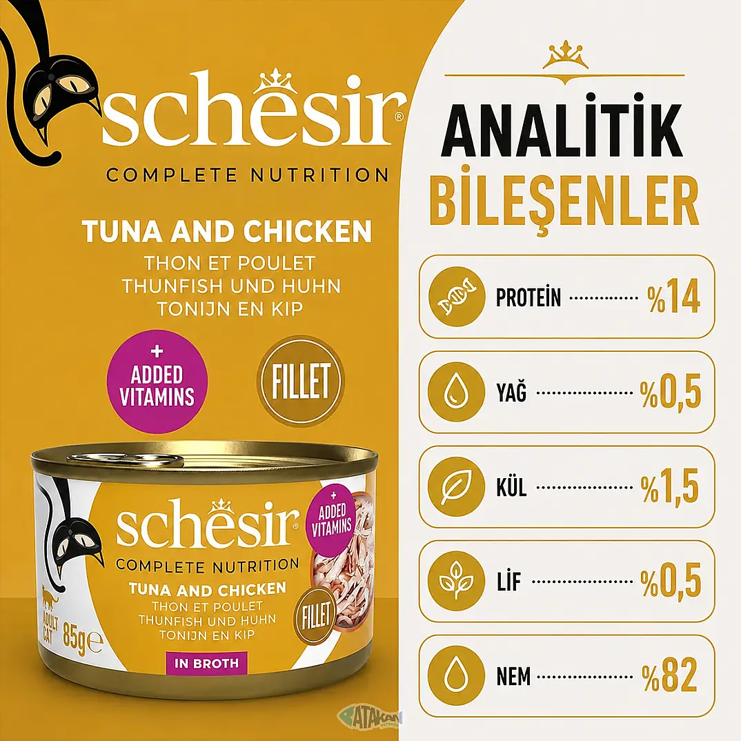 Ton Balıklı Tavuk Filetolu ve Pirinçli Pişirme Suyunda Yetişkin Kedi Konservesi 85 GR - 3