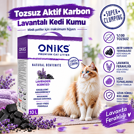 Tozsuz Aktif Karbon Lavantalı Kedi Kumu 10 LT