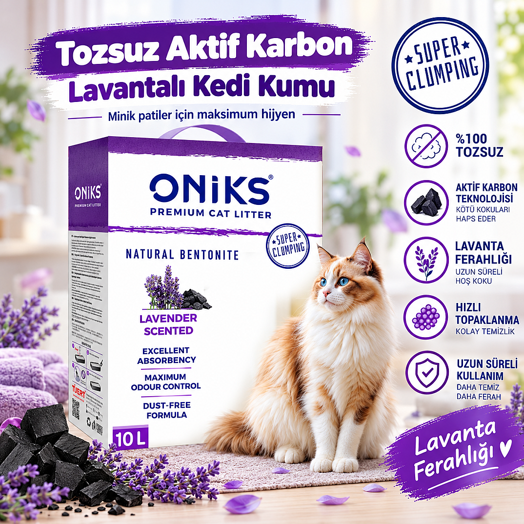 Tozsuz Aktif Karbon Lavantalı Kedi Kumu 10 LT - 1