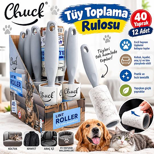 Tüy Toplama Rulosu 40 Yaprak 12 Adet