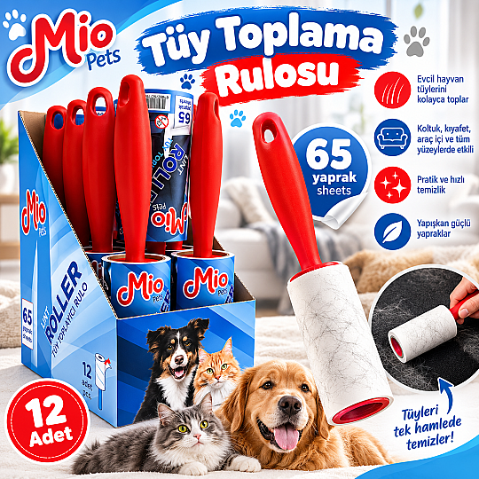 Tüy Toplama Rulosu 65 Yaprak 12 Adet