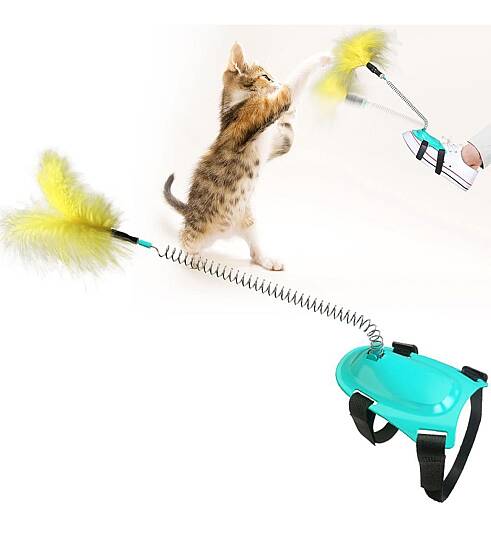 Tüylü Yaylı Kedi Ayak Oltası 40 CM