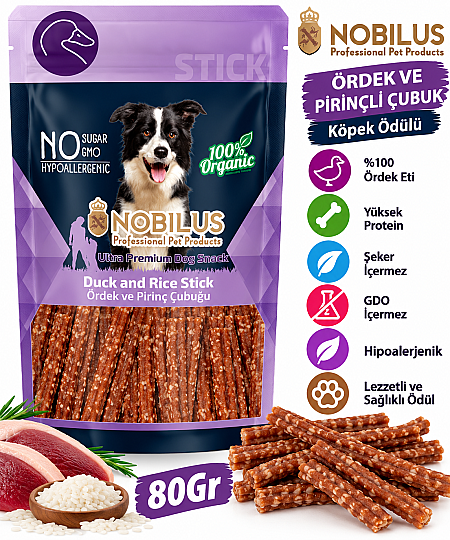 Yumuşak Ördek Etli ve Pirinçli Köpek Ödül Çubuğu 80 GR