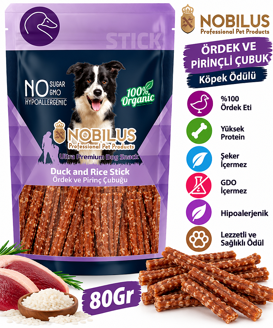 Yumuşak Ördek Etli ve Pirinçli Köpek Ödül Çubuğu 80 GR - 1